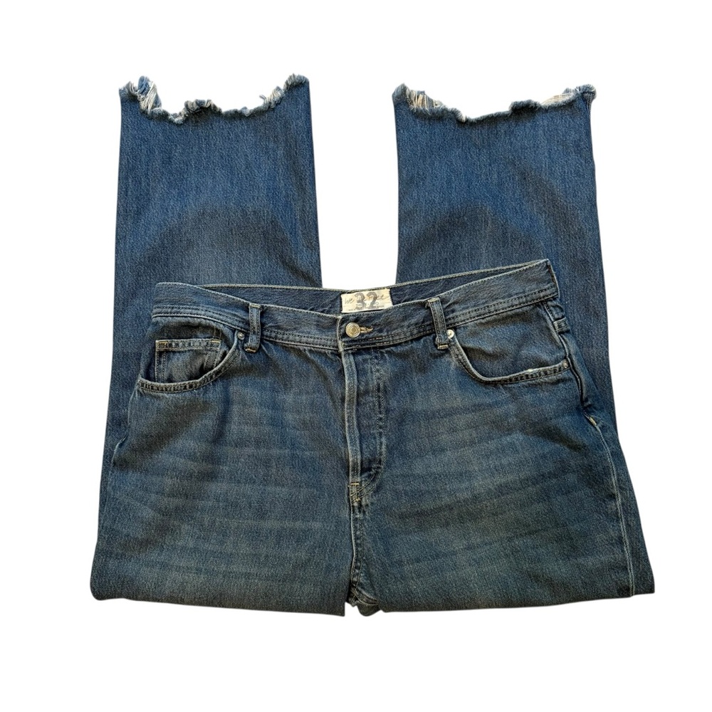 Free People Maggie Ripped Ankle Straight Leg Jeans In Sequoia Blue, Sz 32 - Picture 9 of 16